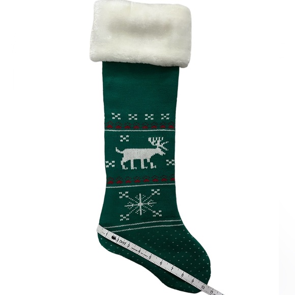 ⭐️ 4/$25 Luxurious Christmas Faux Fur Knit Stocking Green, Fair Isle Style - Picture 6 of 7